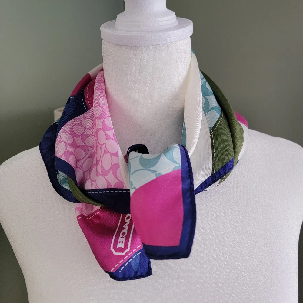 Coach Multicolor Geometric Print 100% Silk Scarf Y2K - Picture 8 of 9